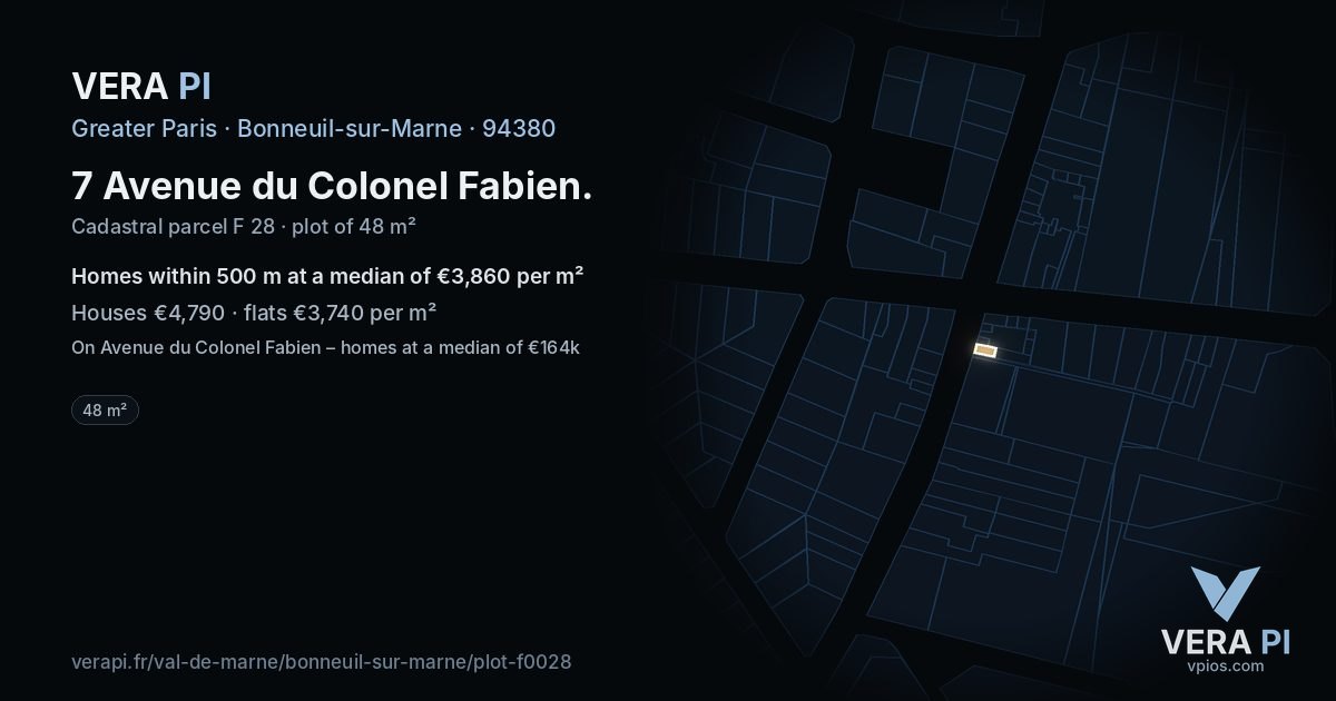 7 Avenue du Colonel Fabien, Bonneuil-sur-Marne at night – the plot lit, the parcels around coloured by the prices near them