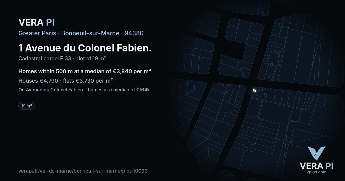 1 Avenue du Colonel Fabien, Bonneuil-sur-Marne at night – the plot lit, the parcels around coloured by the prices near them