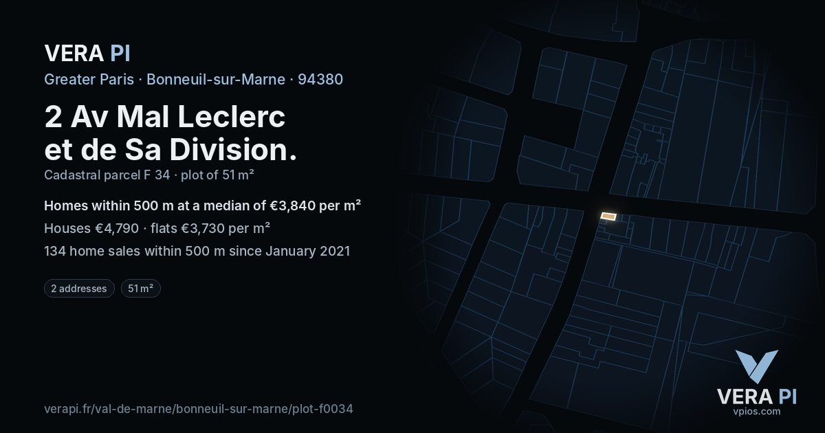 2 Av Mal Leclerc et de Sa Division, Bonneuil-sur-Marne at night – the plot lit, the parcels around coloured by the prices near them