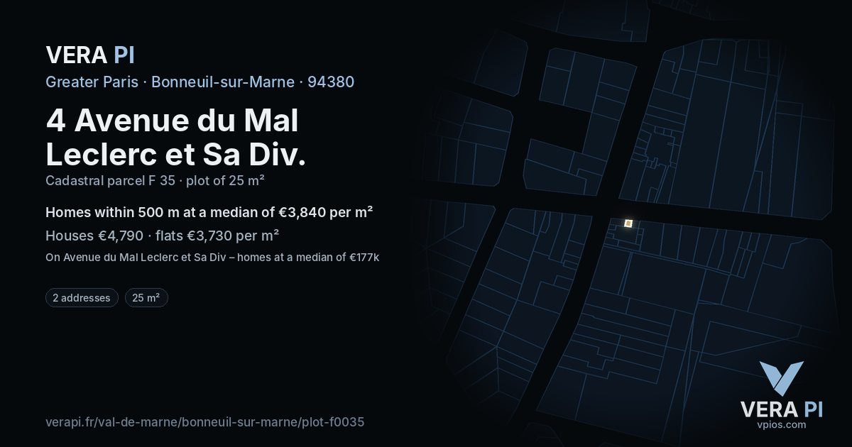 4 Avenue du Mal Leclerc et Sa Div, Bonneuil-sur-Marne at night – the plot lit, the parcels around coloured by the prices near them