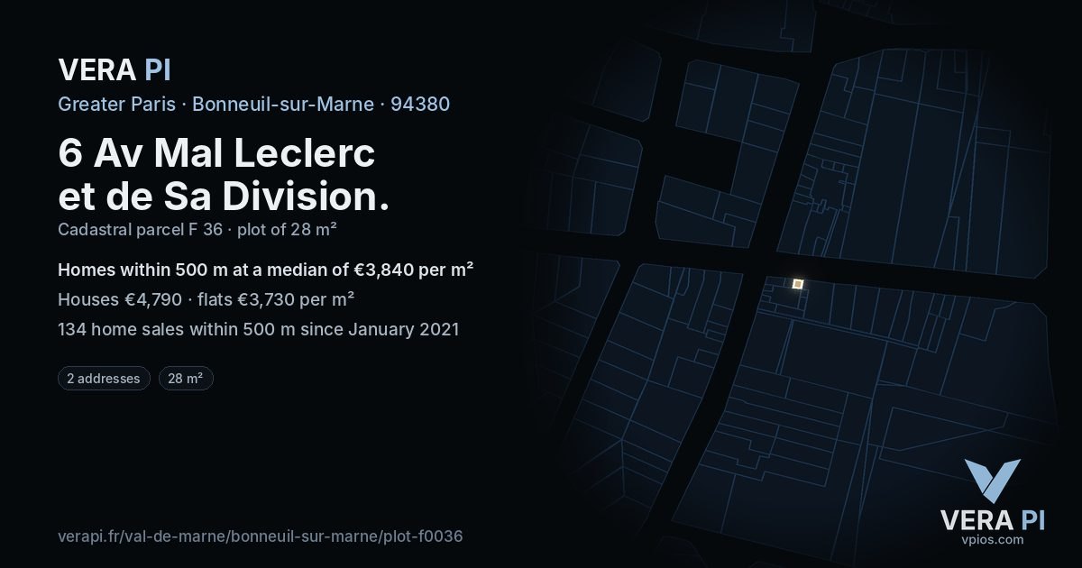 6 Av Mal Leclerc et de Sa Division, Bonneuil-sur-Marne at night – the plot lit, the parcels around coloured by the prices near them