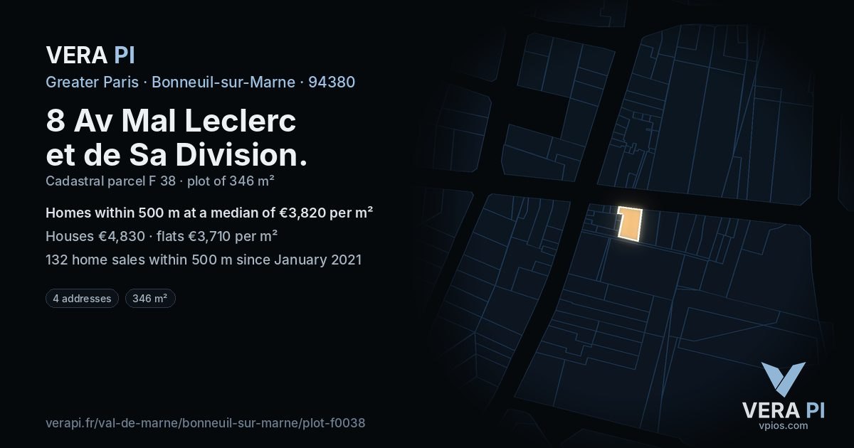 8 Av Mal Leclerc et de Sa Division, Bonneuil-sur-Marne at night – the plot lit, the parcels around coloured by the prices near them