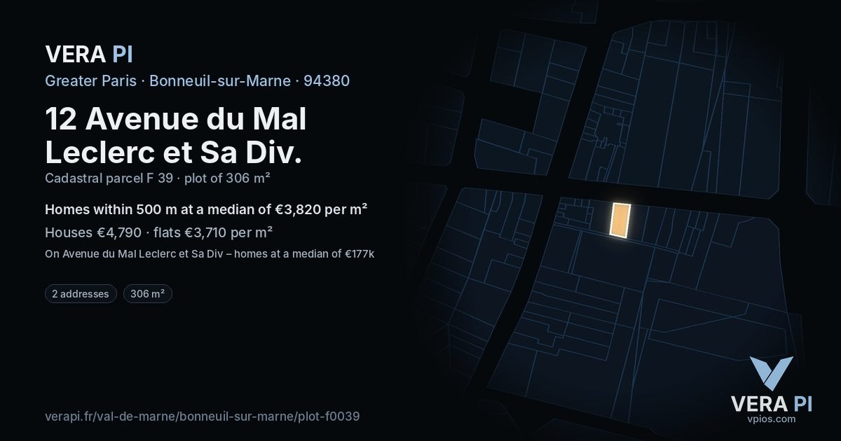 12 Avenue du Mal Leclerc et Sa Div, Bonneuil-sur-Marne at night – the plot lit, the parcels around coloured by the prices near them