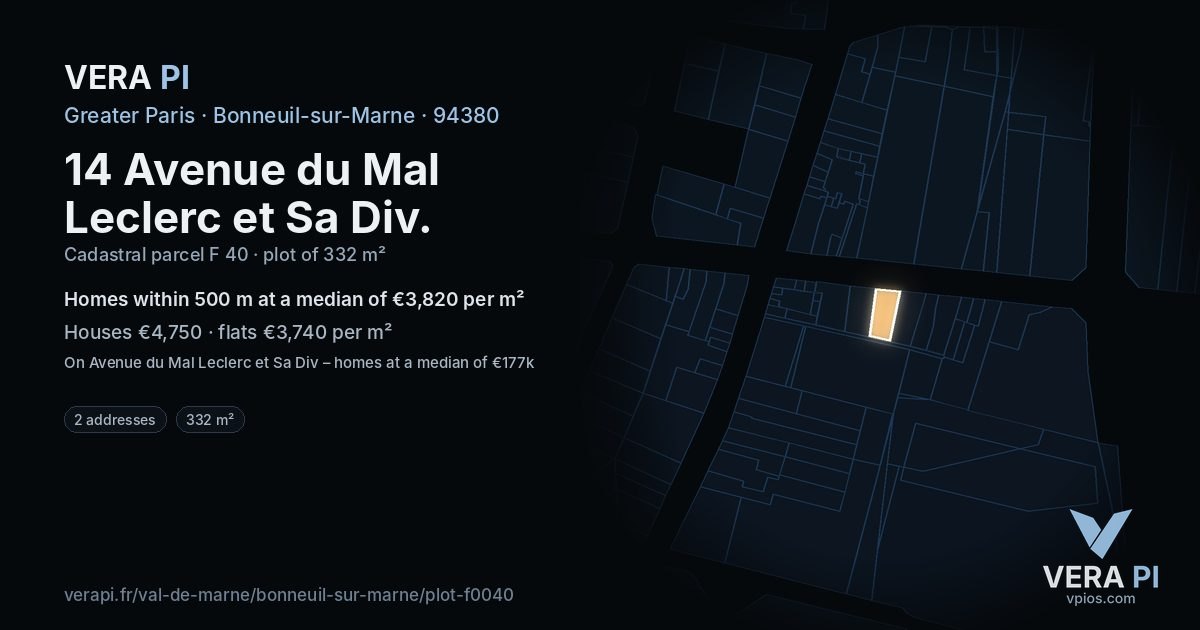 14 Avenue du Mal Leclerc et Sa Div, Bonneuil-sur-Marne at night – the plot lit, the parcels around coloured by the prices near them