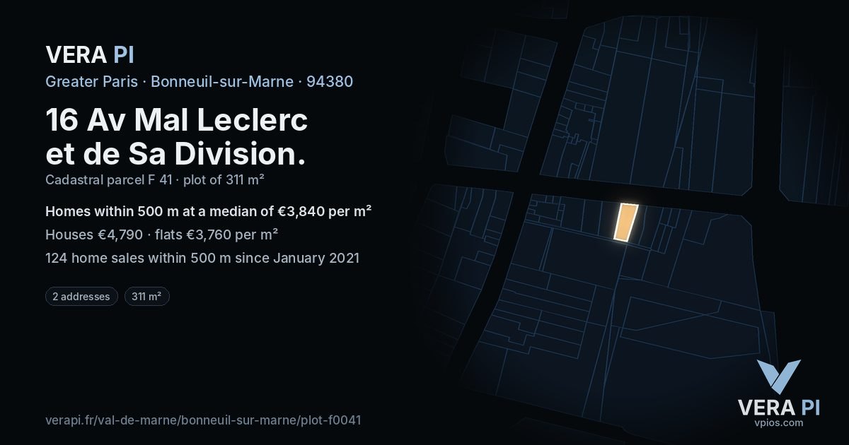 16 Av Mal Leclerc et de Sa Division, Bonneuil-sur-Marne at night – the plot lit, the parcels around coloured by the prices near them