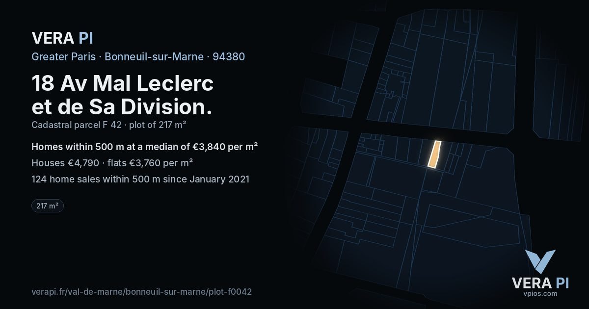 18 Av Mal Leclerc et de Sa Division, Bonneuil-sur-Marne at night – the plot lit, the parcels around coloured by the prices near them