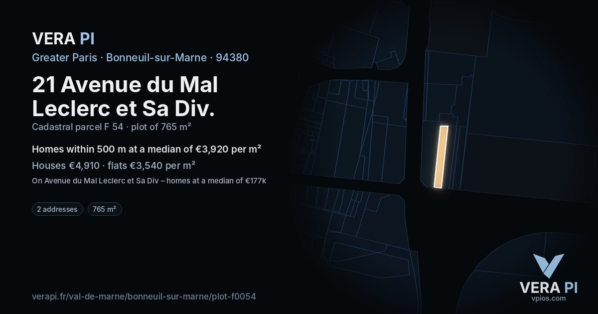 21 Avenue du Mal Leclerc et Sa Div, Bonneuil-sur-Marne at night – the plot lit, the parcels around coloured by the prices near them