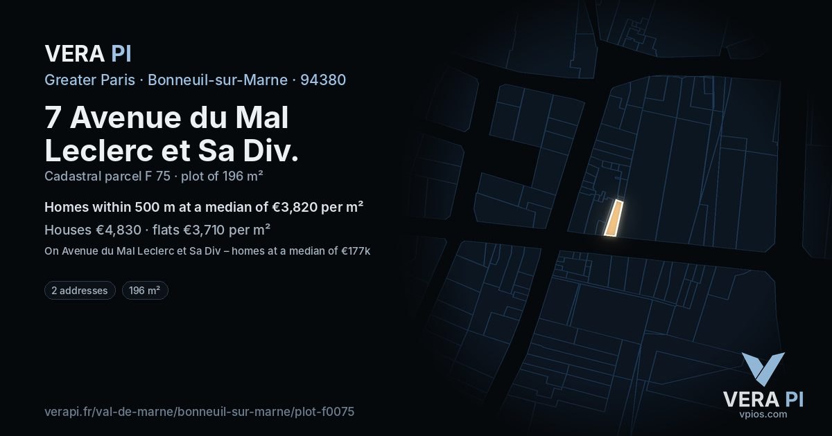 7 Avenue du Mal Leclerc et Sa Div, Bonneuil-sur-Marne at night – the plot lit, the parcels around coloured by the prices near them
