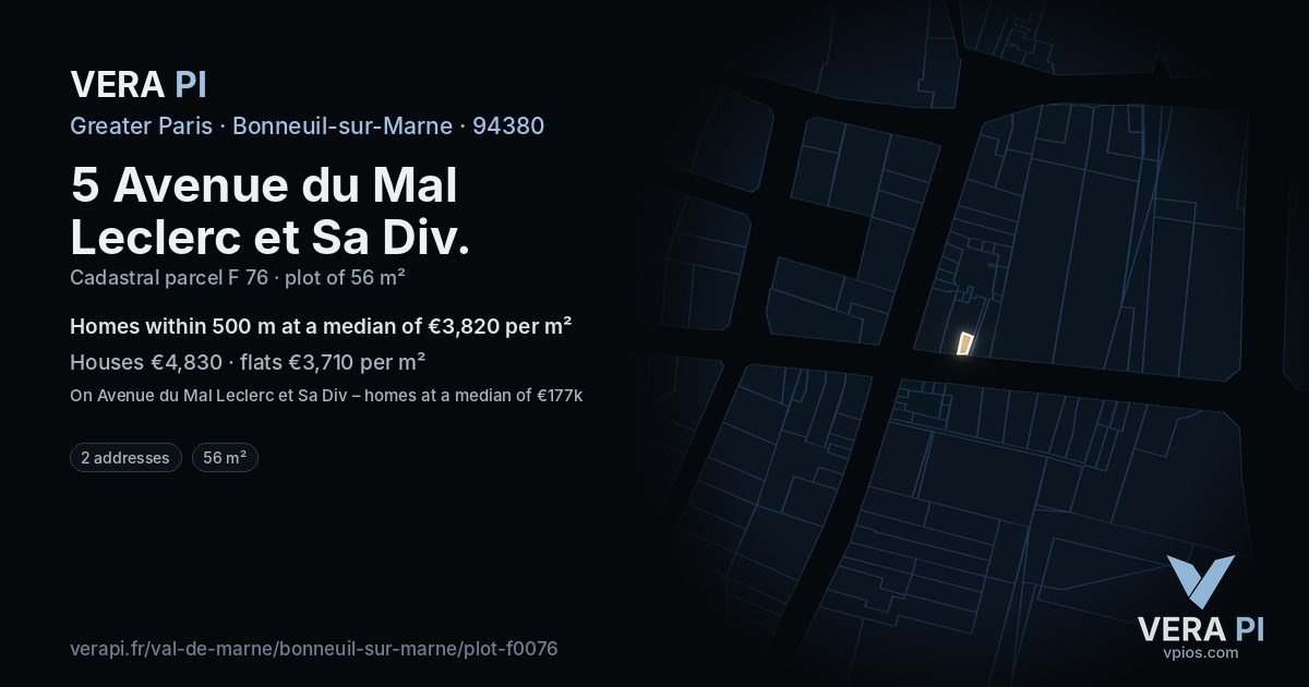 5 Avenue du Mal Leclerc et Sa Div, Bonneuil-sur-Marne at night – the plot lit, the parcels around coloured by the prices near them