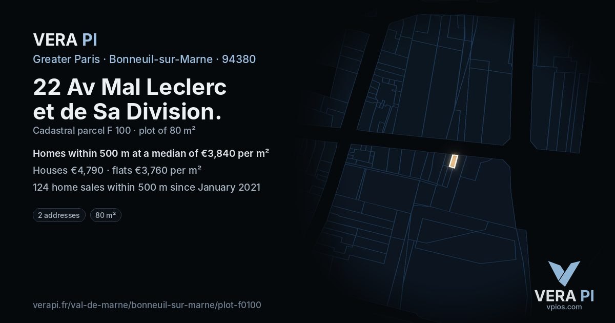 22 Av Mal Leclerc et de Sa Division, Bonneuil-sur-Marne at night – the plot lit, the parcels around coloured by the prices near them