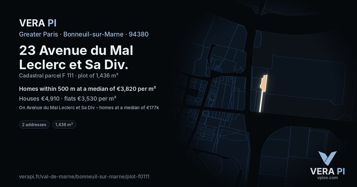 23 Avenue du Mal Leclerc et Sa Div, Bonneuil-sur-Marne at night – the plot lit, the parcels around coloured by the prices near them