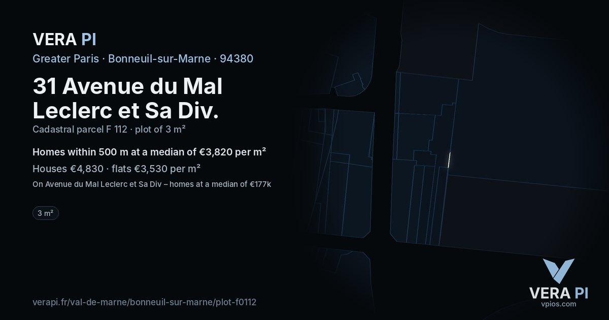 31 Avenue du Mal Leclerc et Sa Div, Bonneuil-sur-Marne at night – the plot lit, the parcels around coloured by the prices near them