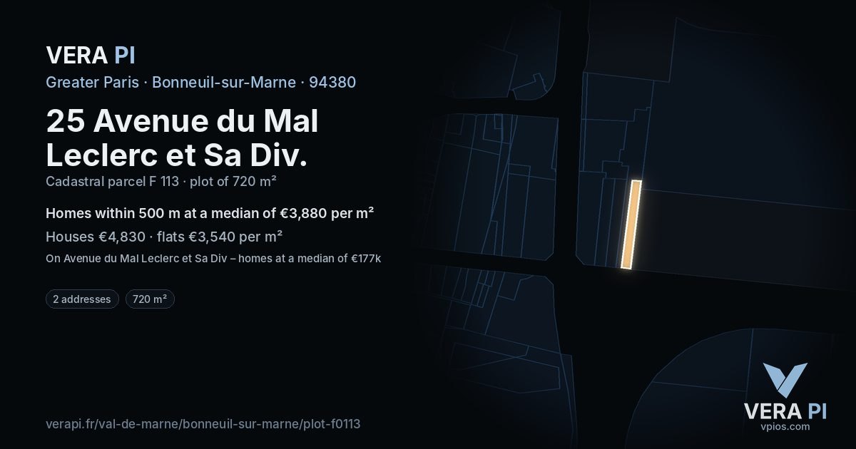 25 Avenue du Mal Leclerc et Sa Div, Bonneuil-sur-Marne at night – the plot lit, the parcels around coloured by the prices near them