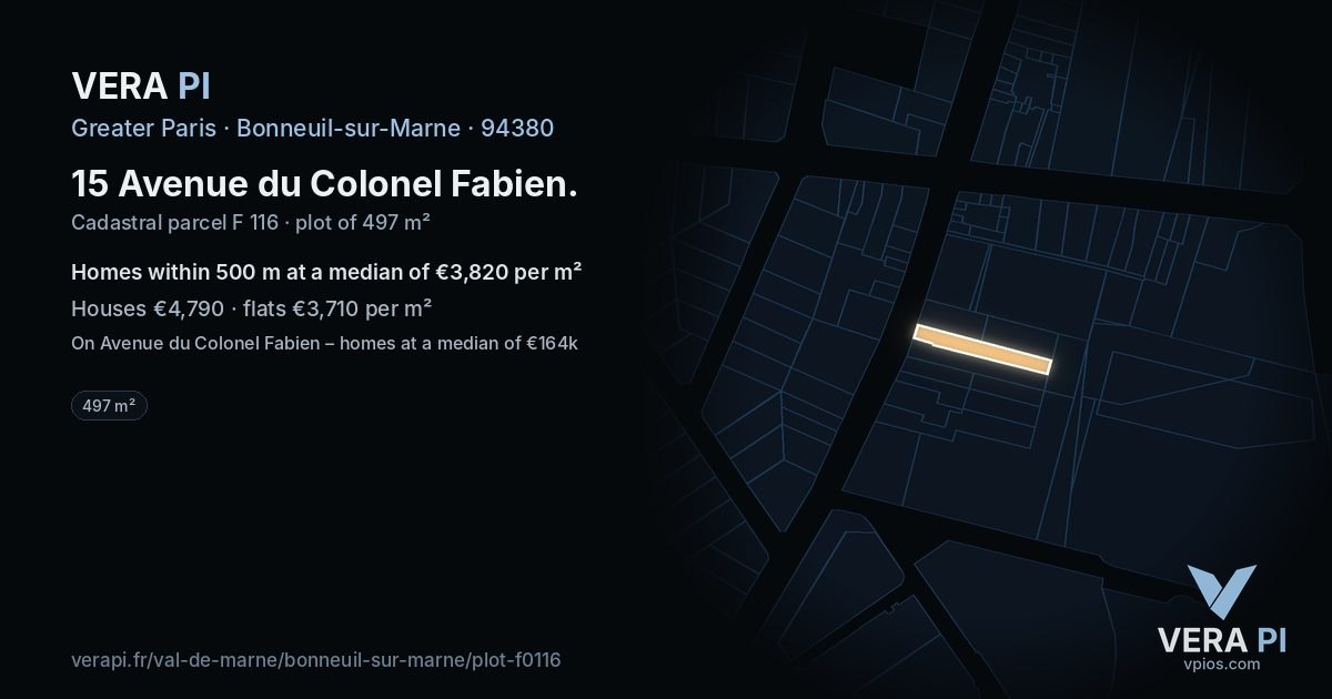 15 Avenue du Colonel Fabien, Bonneuil-sur-Marne at night – the plot lit, the parcels around coloured by the prices near them