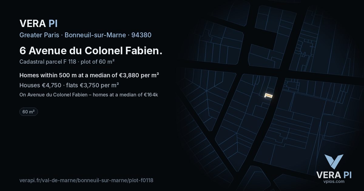 6 Avenue du Colonel Fabien, Bonneuil-sur-Marne at night – the plot lit, the parcels around coloured by the prices near them