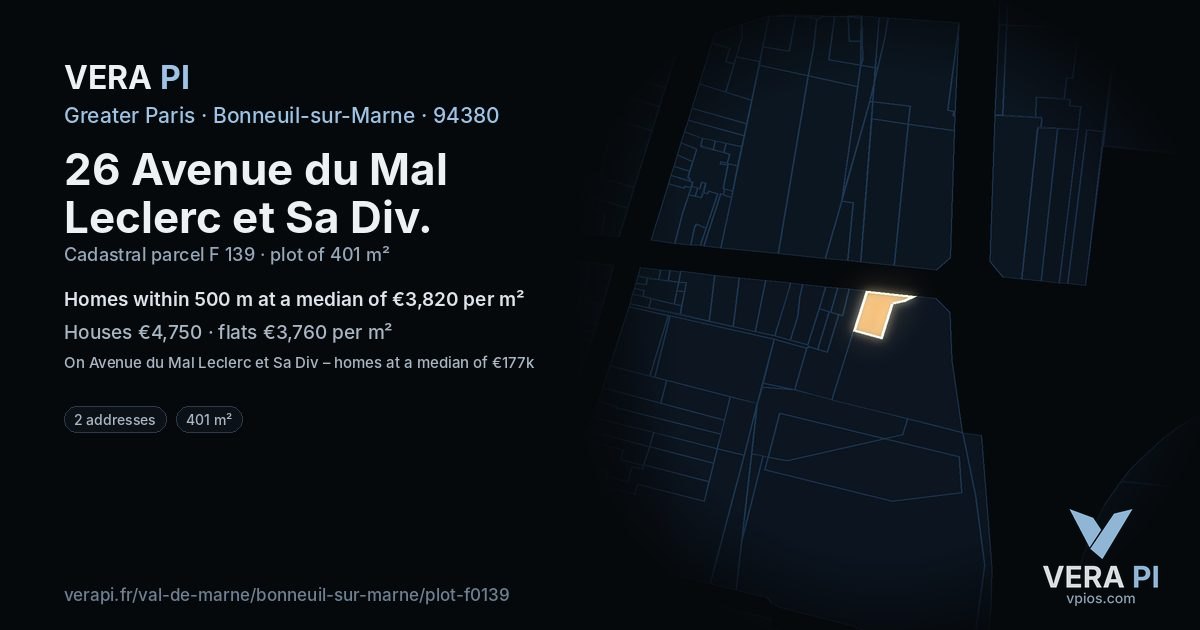 26 Avenue du Mal Leclerc et Sa Div, Bonneuil-sur-Marne at night – the plot lit, the parcels around coloured by the prices near them