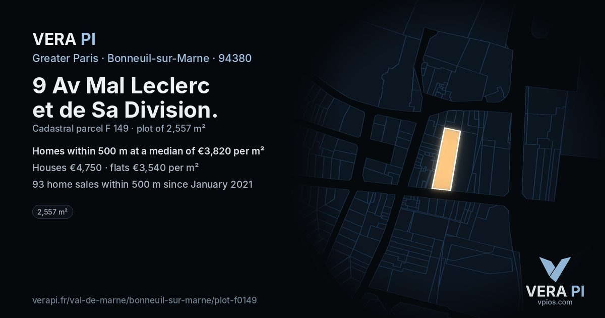 9 Av Mal Leclerc et de Sa Division, Bonneuil-sur-Marne at night – the plot lit, the parcels around coloured by the prices near them