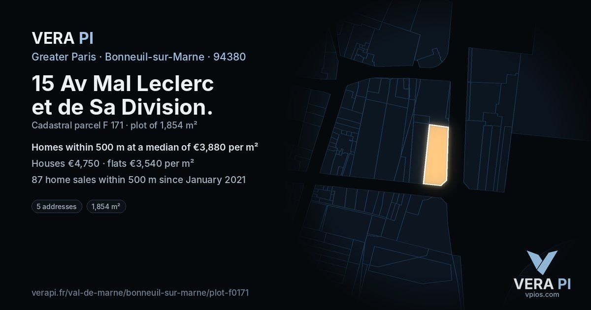 15 Av Mal Leclerc et de Sa Division, Bonneuil-sur-Marne at night – the plot lit, the parcels around coloured by the prices near them