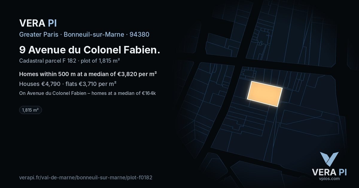 9 Avenue du Colonel Fabien, Bonneuil-sur-Marne at night – the plot lit, the parcels around coloured by the prices near them