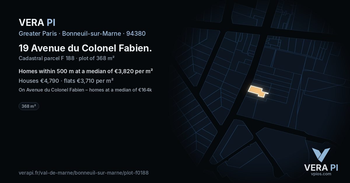 19 Avenue du Colonel Fabien, Bonneuil-sur-Marne at night – the plot lit, the parcels around coloured by the prices near them