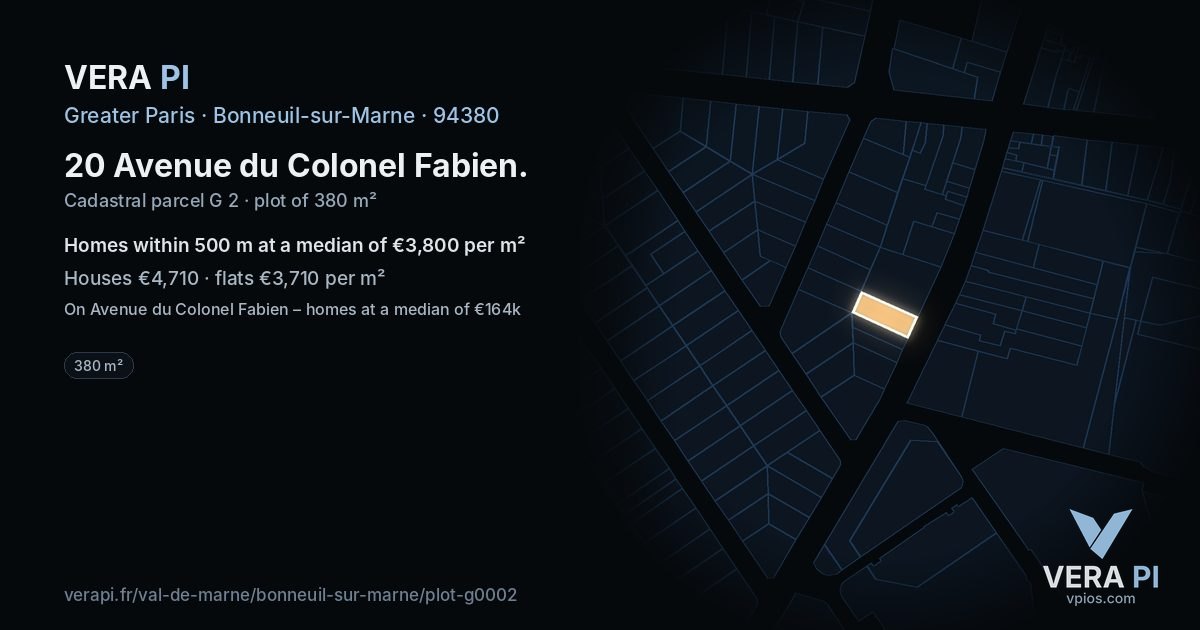20 Avenue du Colonel Fabien, Bonneuil-sur-Marne at night – the plot lit, the parcels around coloured by the prices near them
