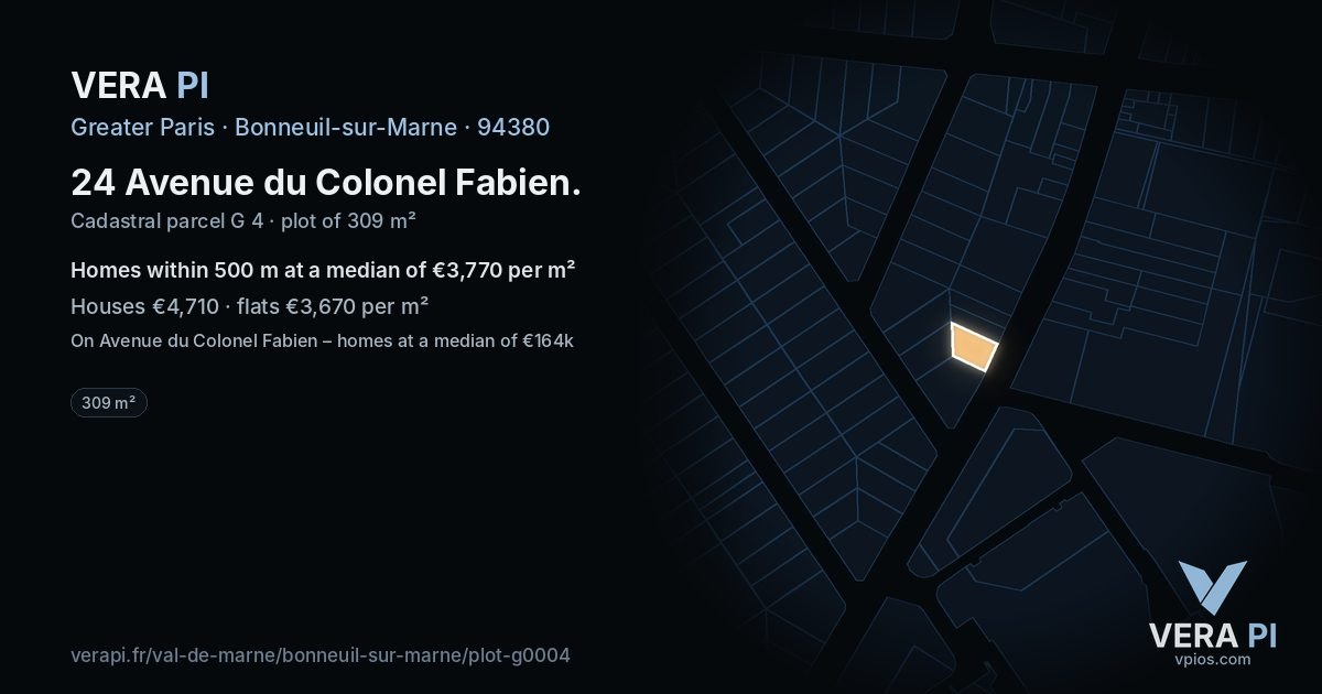 24 Avenue du Colonel Fabien, Bonneuil-sur-Marne at night – the plot lit, the parcels around coloured by the prices near them