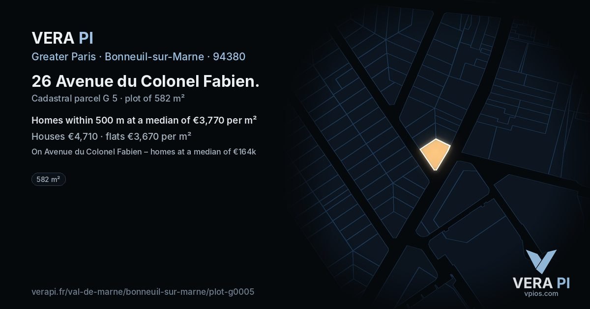 26 Avenue du Colonel Fabien, Bonneuil-sur-Marne at night – the plot lit, the parcels around coloured by the prices near them