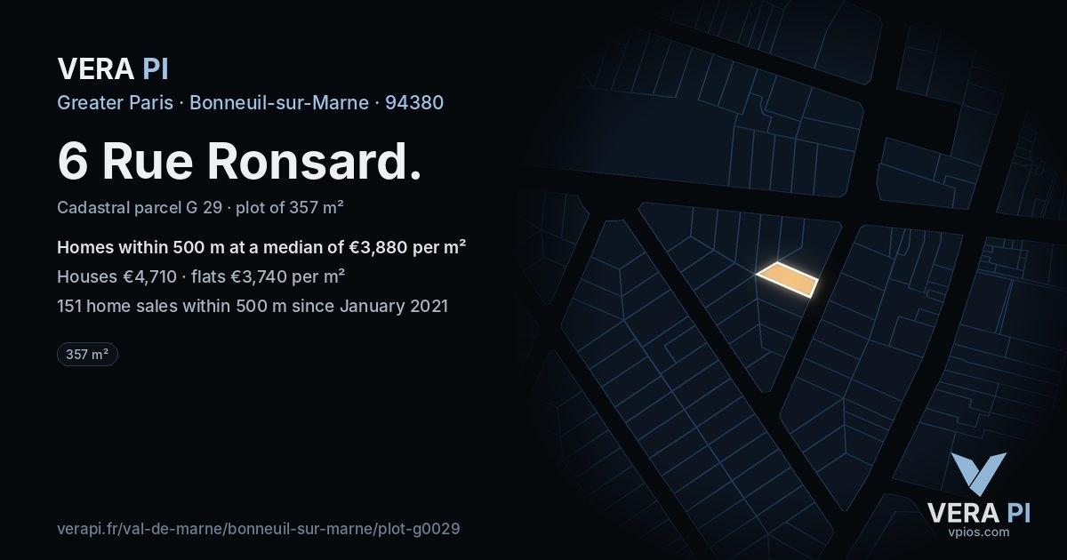 6 Rue Ronsard, Bonneuil-sur-Marne at night – the plot lit, the parcels around coloured by the prices near them