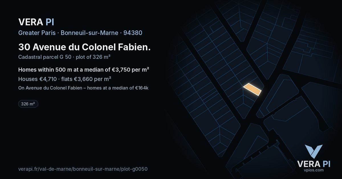 30 Avenue du Colonel Fabien, Bonneuil-sur-Marne at night – the plot lit, the parcels around coloured by the prices near them