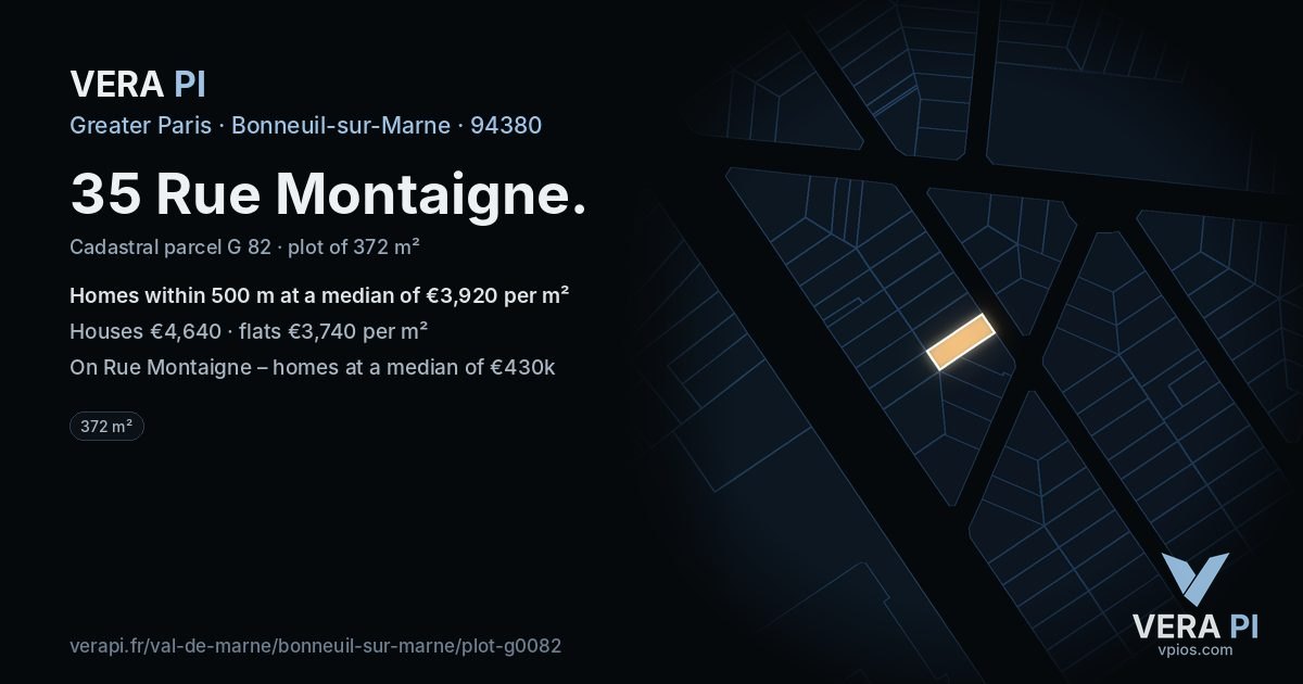 35 Rue Montaigne, Bonneuil-sur-Marne at night – the plot lit, the parcels around coloured by the prices near them