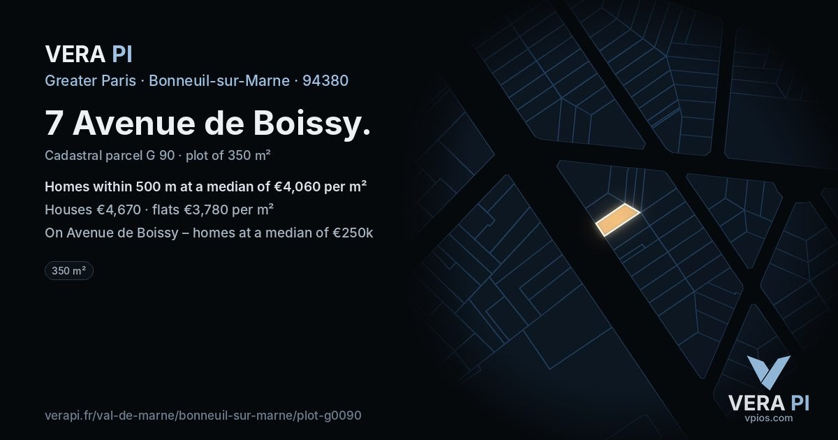 7 Avenue de Boissy, Bonneuil-sur-Marne at night – the plot lit, the parcels around coloured by the prices near them