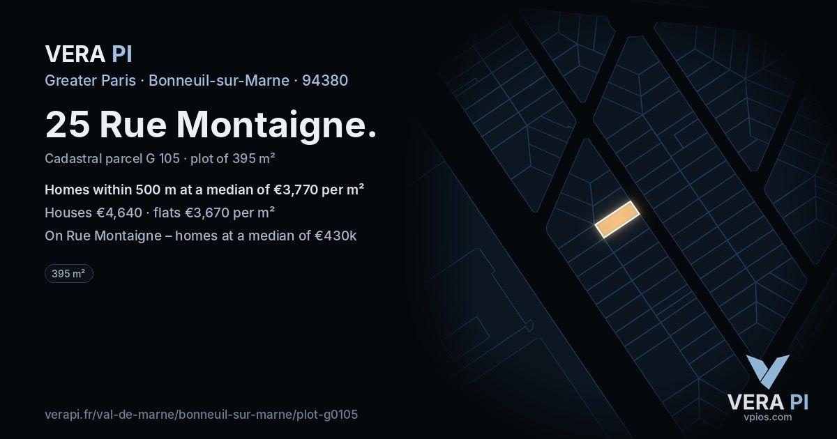 25 Rue Montaigne, Bonneuil-sur-Marne at night – the plot lit, the parcels around coloured by the prices near them