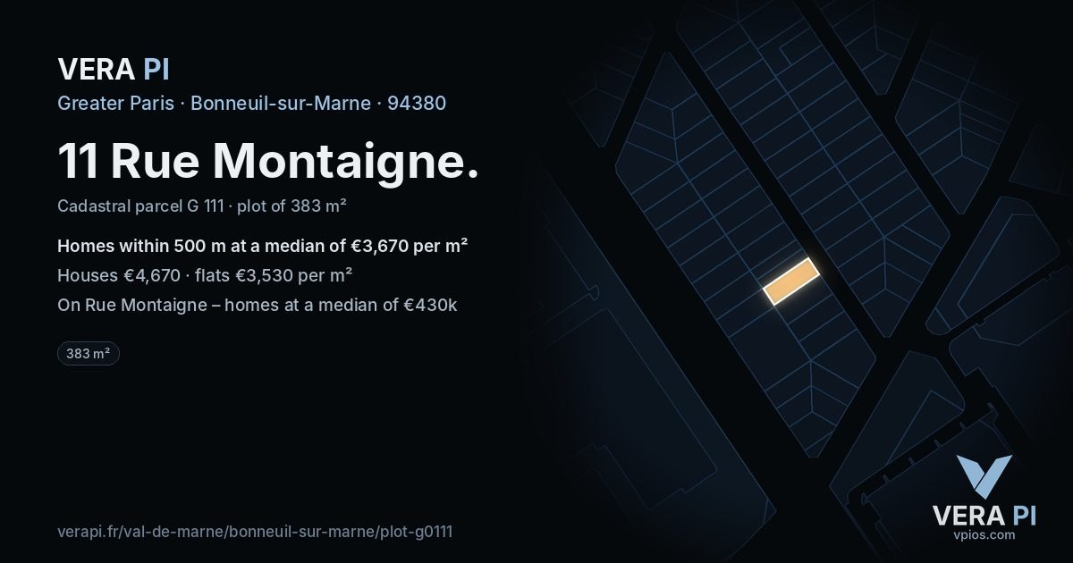11 Rue Montaigne, Bonneuil-sur-Marne at night – the plot lit, the parcels around coloured by the prices near them