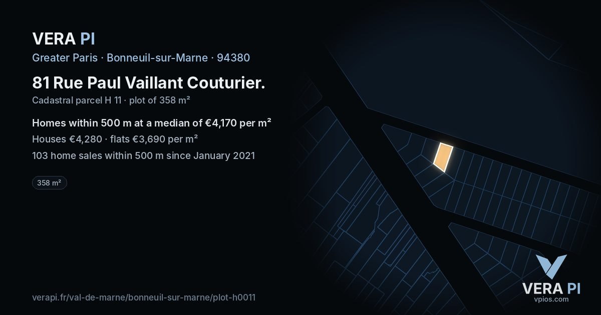 81 Rue Paul Vaillant Couturier, Bonneuil-sur-Marne at night – the plot lit, the parcels around coloured by the prices near them