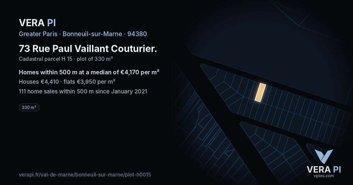73 Rue Paul Vaillant Couturier, Bonneuil-sur-Marne at night – the plot lit, the parcels around coloured by the prices near them