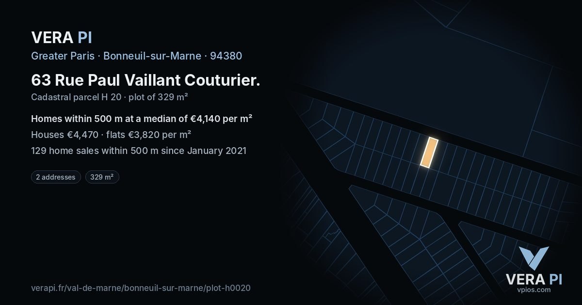 63 Rue Paul Vaillant Couturier, Bonneuil-sur-Marne at night – the plot lit, the parcels around coloured by the prices near them