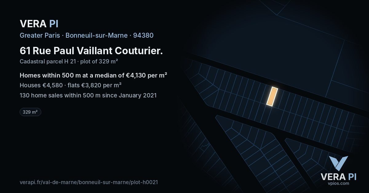 61 Rue Paul Vaillant Couturier, Bonneuil-sur-Marne at night – the plot lit, the parcels around coloured by the prices near them