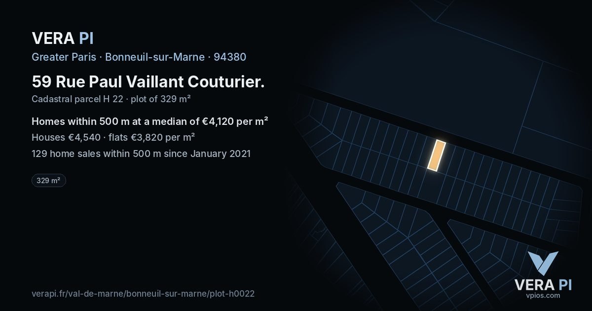 59 Rue Paul Vaillant Couturier, Bonneuil-sur-Marne at night – the plot lit, the parcels around coloured by the prices near them