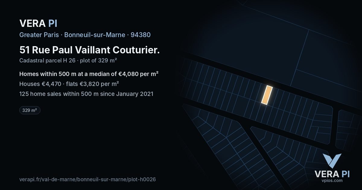 51 Rue Paul Vaillant Couturier, Bonneuil-sur-Marne at night – the plot lit, the parcels around coloured by the prices near them