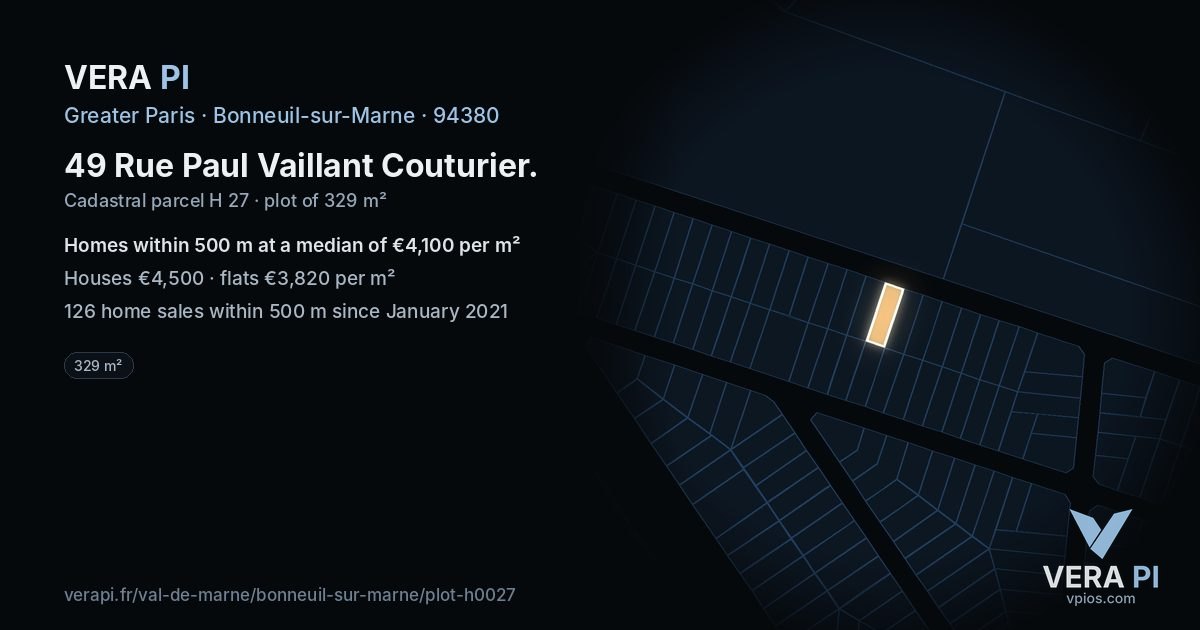 49 Rue Paul Vaillant Couturier, Bonneuil-sur-Marne at night – the plot lit, the parcels around coloured by the prices near them