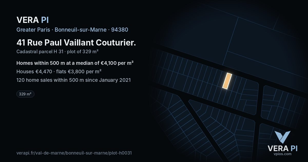 41 Rue Paul Vaillant Couturier, Bonneuil-sur-Marne at night – the plot lit, the parcels around coloured by the prices near them