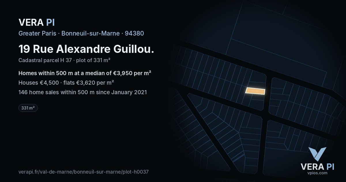 19 Rue Alexandre Guillou, Bonneuil-sur-Marne at night – the plot lit, the parcels around coloured by the prices near them