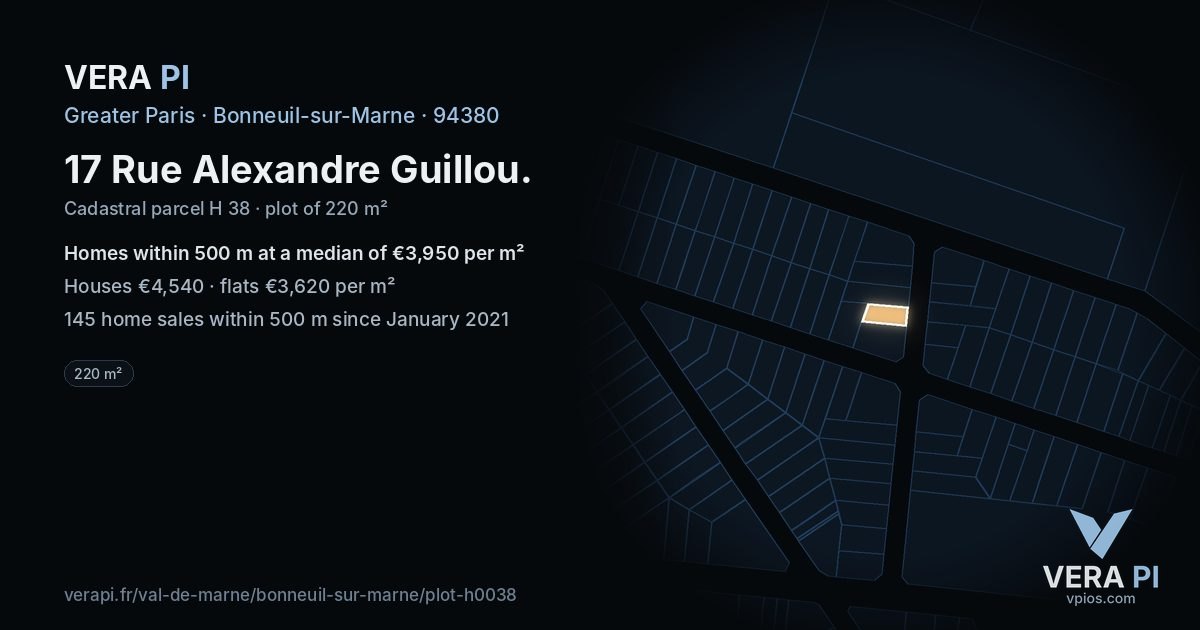 17 Rue Alexandre Guillou, Bonneuil-sur-Marne at night – the plot lit, the parcels around coloured by the prices near them