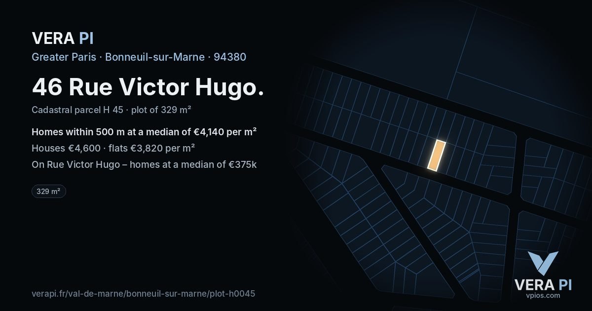 46 Rue Victor Hugo, Bonneuil-sur-Marne at night – the plot lit, the parcels around coloured by the prices near them