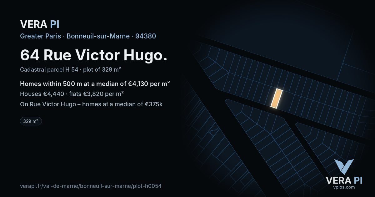 64 Rue Victor Hugo, Bonneuil-sur-Marne at night – the plot lit, the parcels around coloured by the prices near them