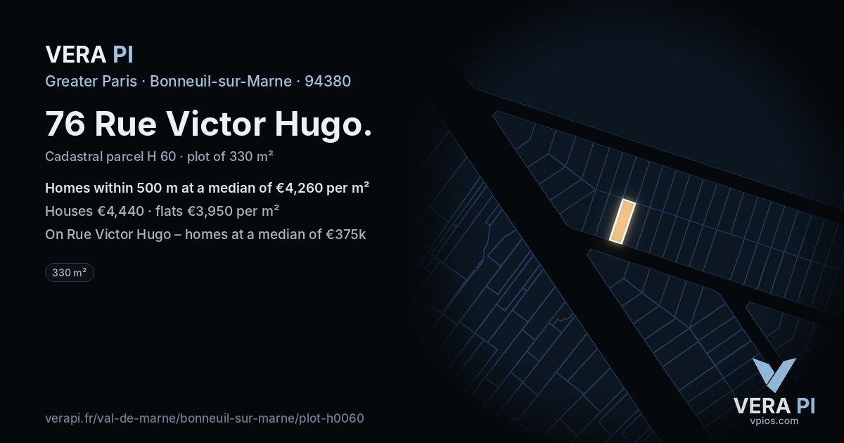 76 Rue Victor Hugo, Bonneuil-sur-Marne at night – the plot lit, the parcels around coloured by the prices near them