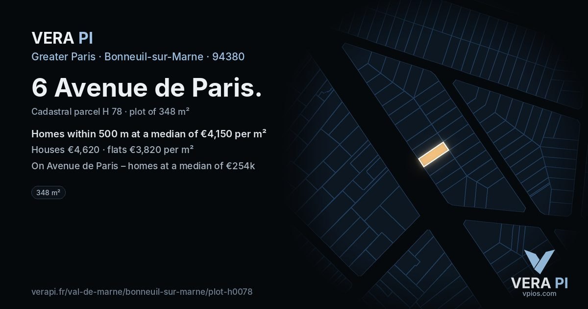 6 Avenue de Paris, Bonneuil-sur-Marne at night – the plot lit, the parcels around coloured by the prices near them