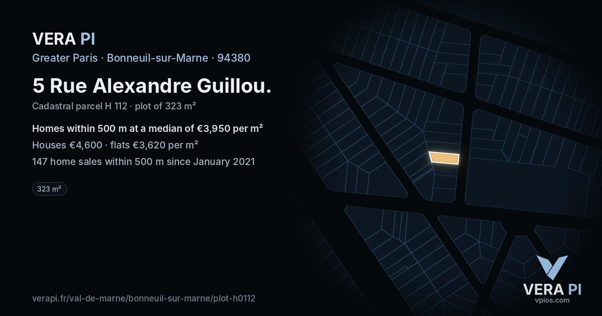 5 Rue Alexandre Guillou, Bonneuil-sur-Marne at night – the plot lit, the parcels around coloured by the prices near them