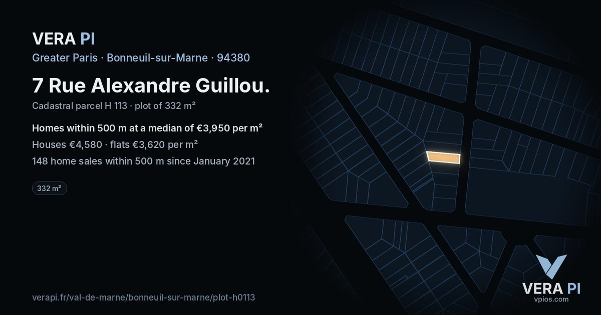 7 Rue Alexandre Guillou, Bonneuil-sur-Marne at night – the plot lit, the parcels around coloured by the prices near them