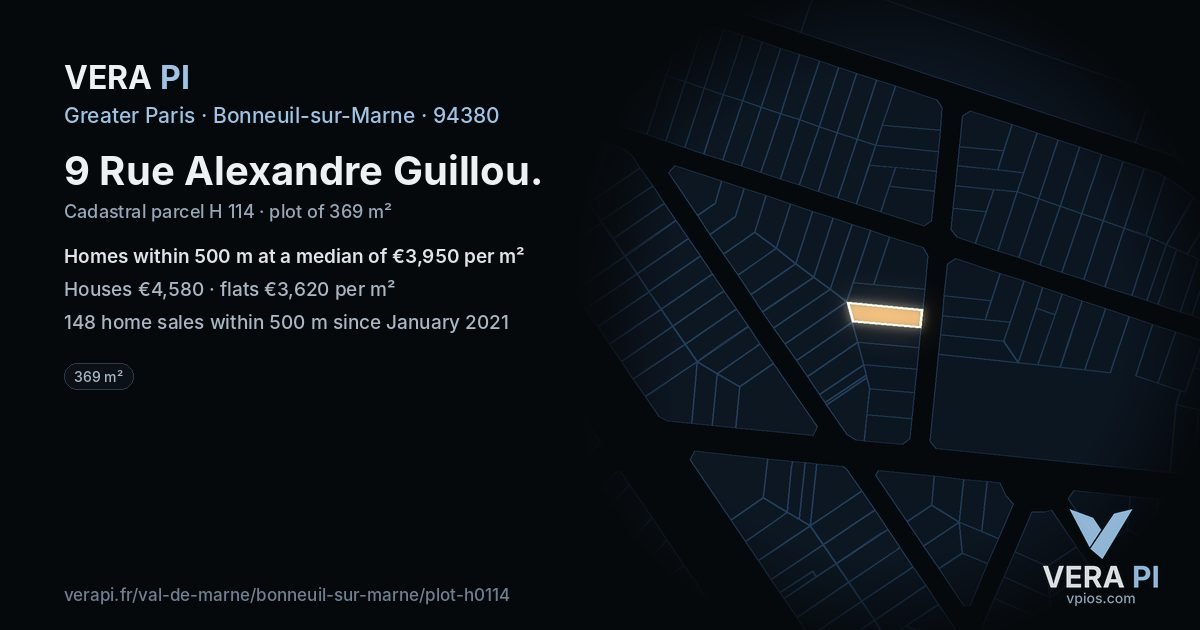 9 Rue Alexandre Guillou, Bonneuil-sur-Marne at night – the plot lit, the parcels around coloured by the prices near them